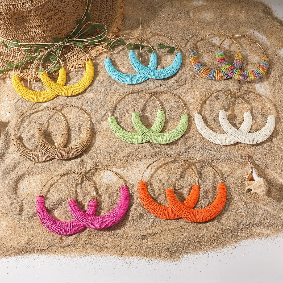 Coastal Rhythm Raffia Earrings – Artisan Hoops with Breezy Energy