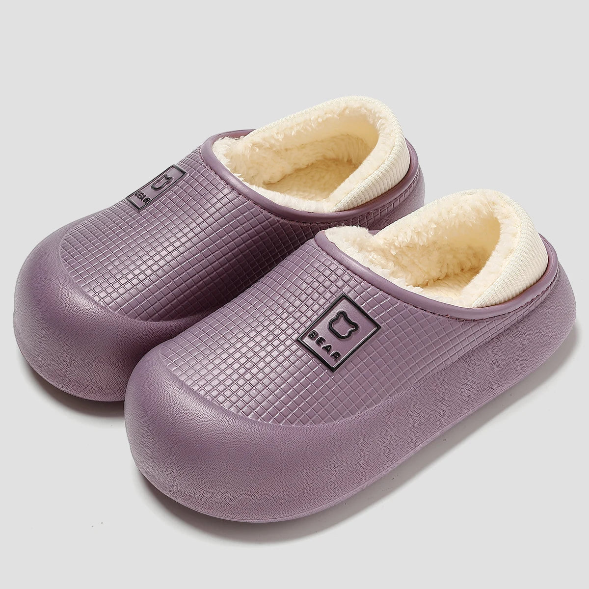 Plush-Lined Waterproof Slippers with Thick Sole