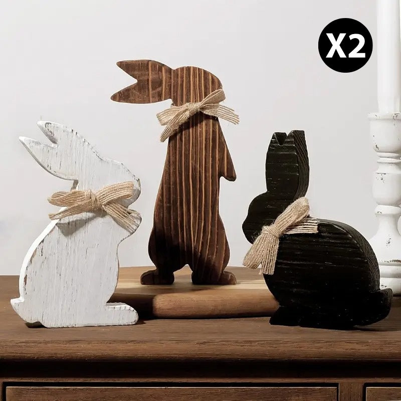 Rustic Wooden Bunny Trio – 3pc Decorative Set