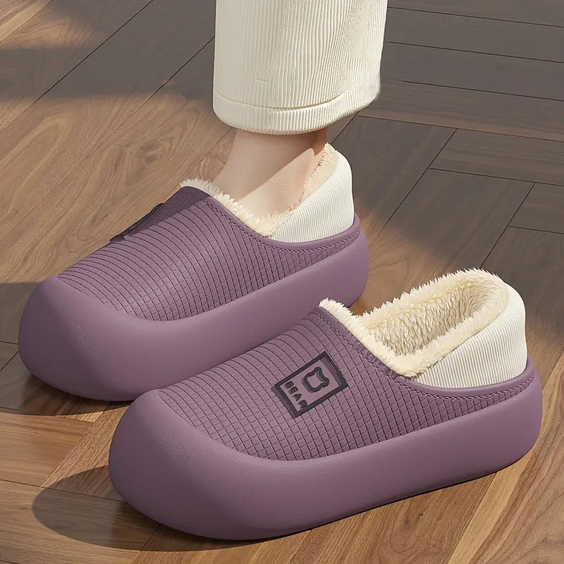 Plush-Lined Waterproof Slippers with Thick Sole