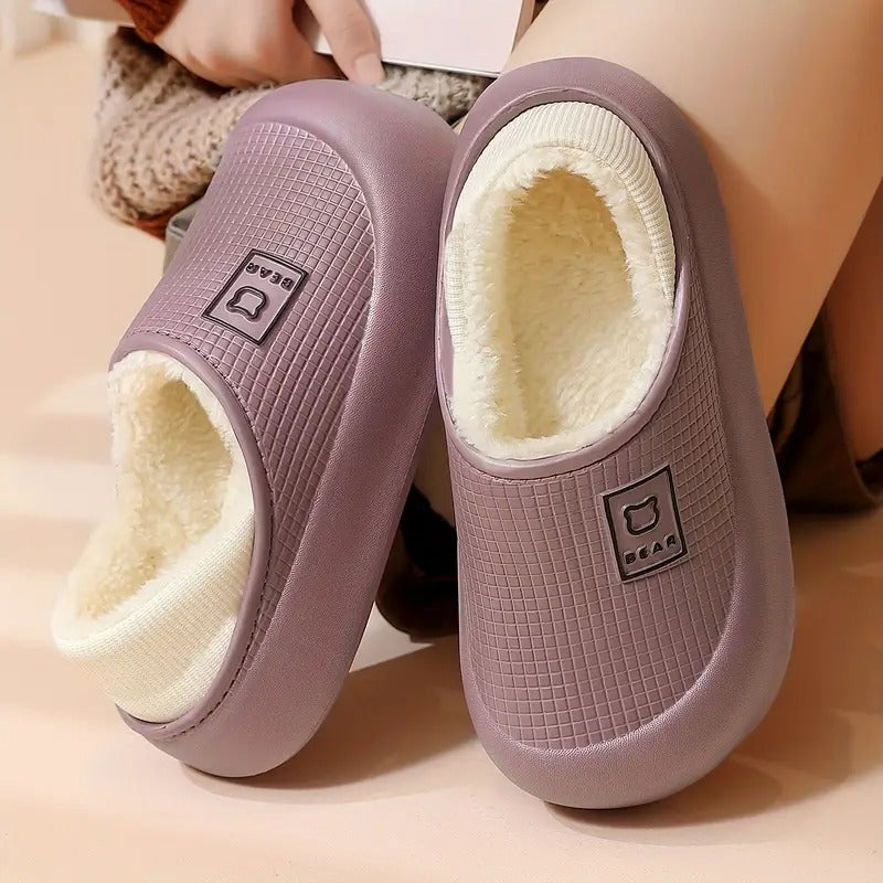 Plush-Lined Waterproof Slippers with Thick Sole