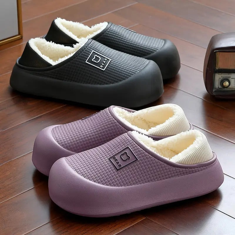 Plush-Lined Waterproof Slippers with Thick Sole