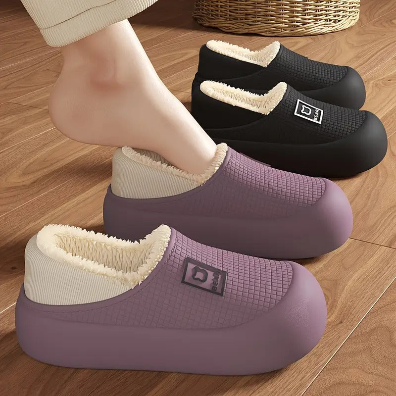 Plush-Lined Waterproof Slippers with Thick Sole
