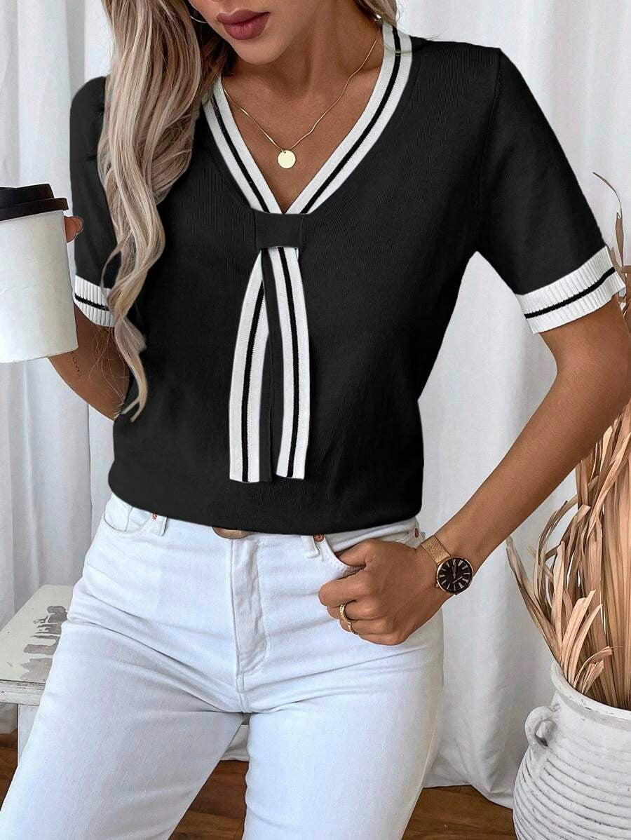 Celeste Modern Striped Knit Blouse