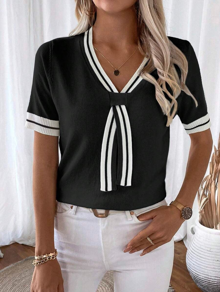 Celeste Modern Striped Knit Blouse
