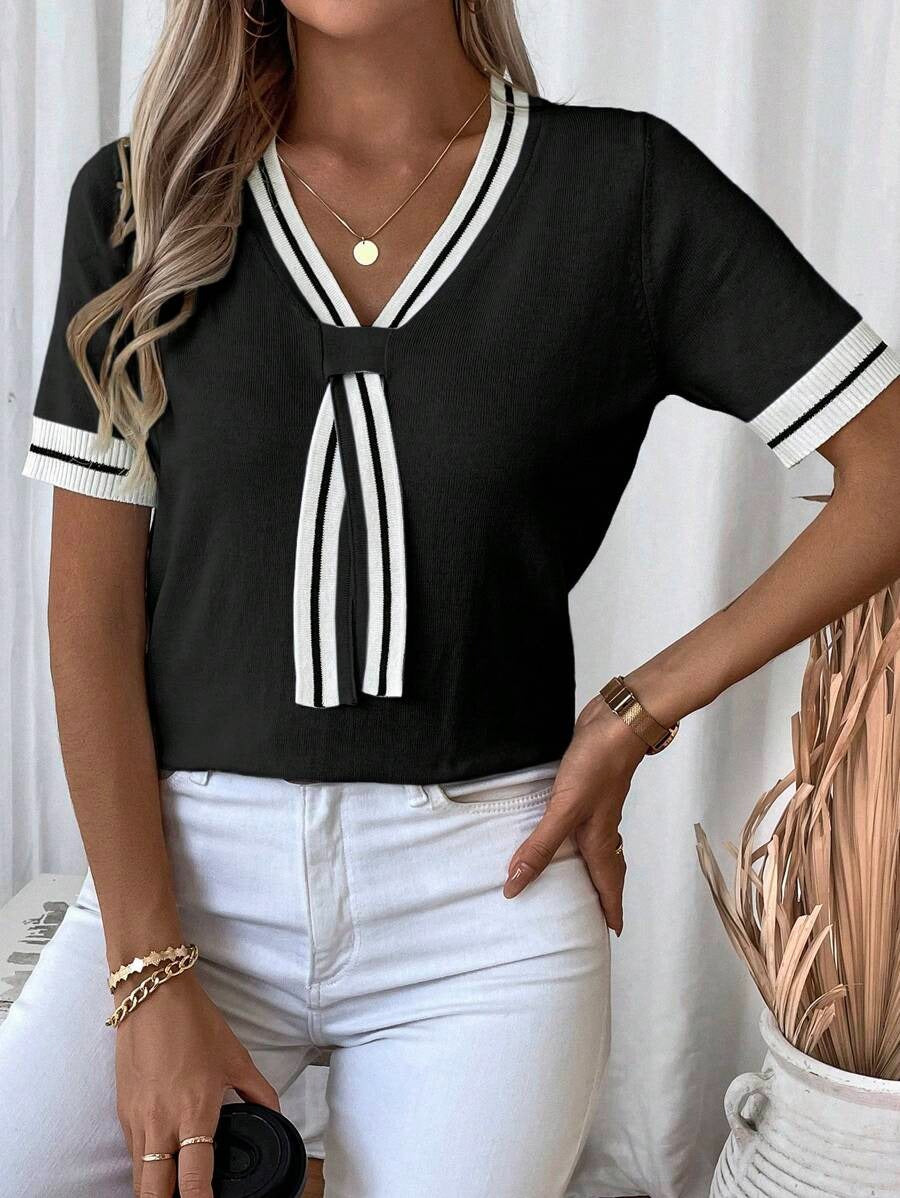 Celeste Modern Striped Knit Blouse
