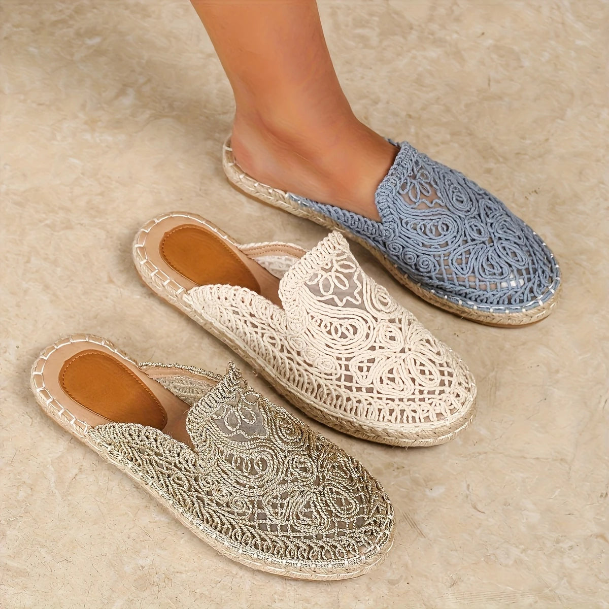 Breeze Blossom - Airy Embroidered Comfort Mules