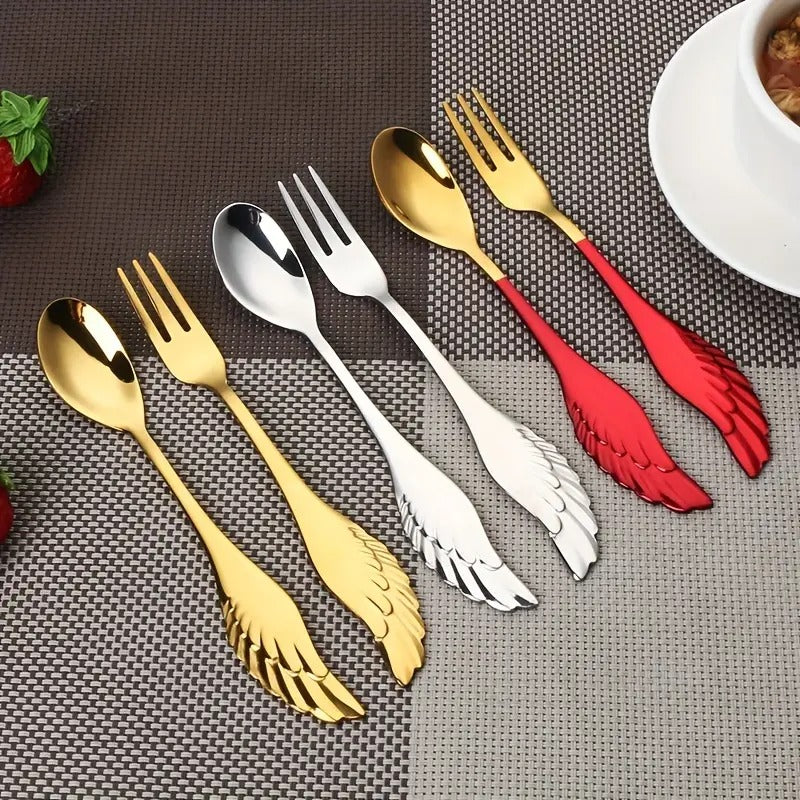 Wings of Elegance: 4 pcs Stainless Steel Cutlery Set (2 Forks + 2 Spoons)