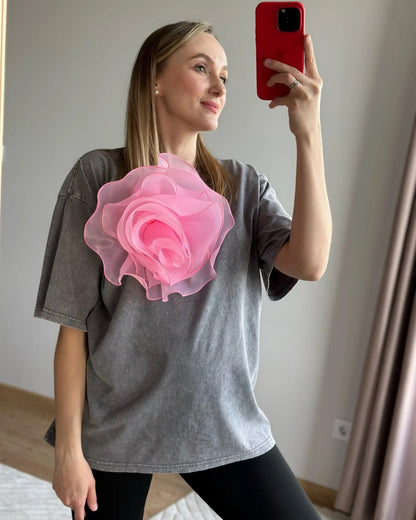 Harper Dale Loose T-Shirt with Oversized Flower