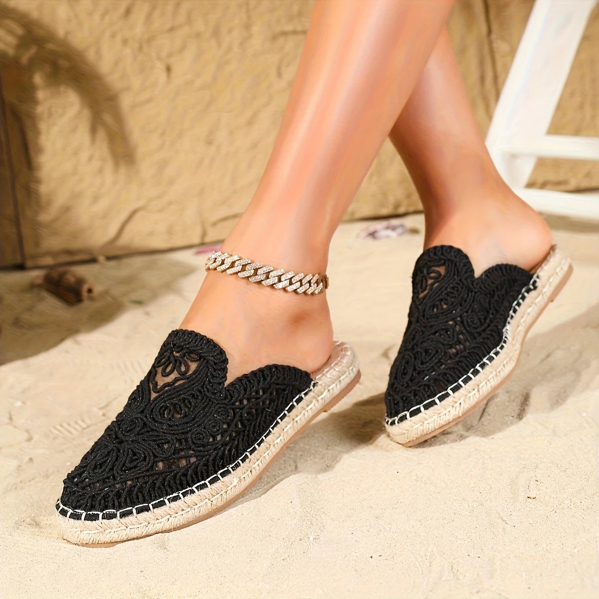 Breeze Blossom - Airy Embroidered Comfort Mules