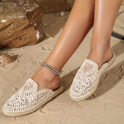 Breeze Blossom - Airy Embroidered Comfort Mules