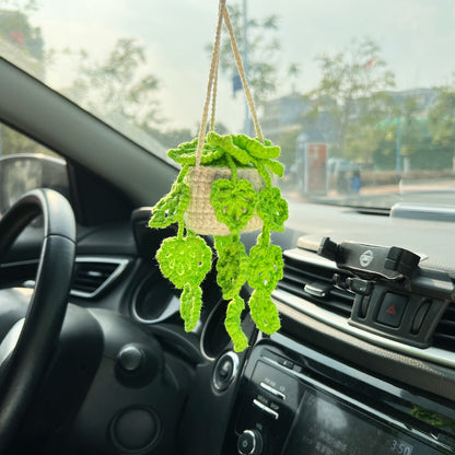 Verdant Voyage: Handcrafted Artisan Crochet Plant Decor for Your Car