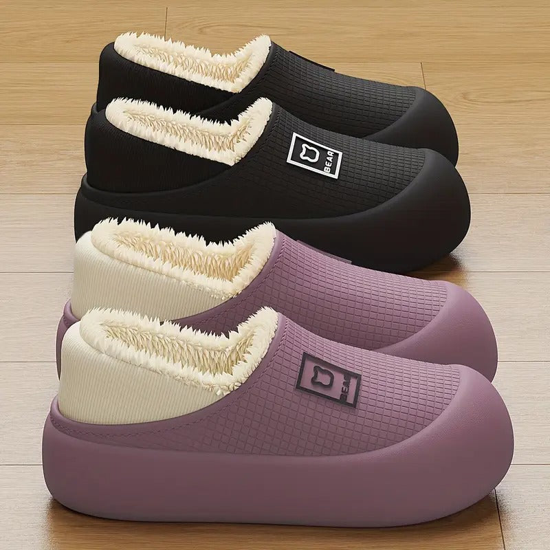 Plush-Lined Waterproof Slippers with Thick Sole