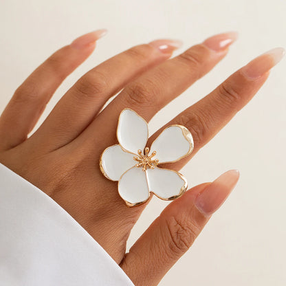 White Blossom Adjustable Statement Ring
