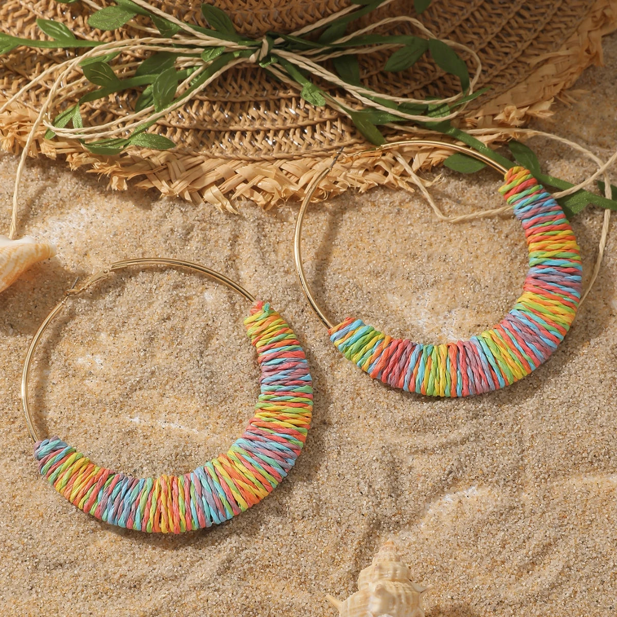 Coastal Rhythm Raffia Earrings – Artisan Hoops with Breezy Energy