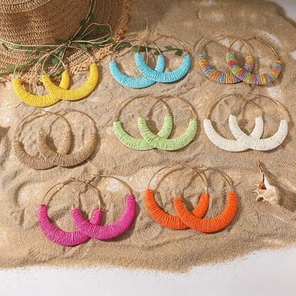 Coastal Rhythm Raffia Earrings – Artisan Hoops with Breezy Energy
