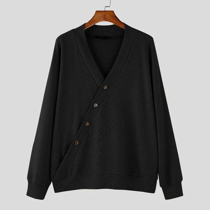 V-Neck Cardigan for Men - Diagonal Button Accent