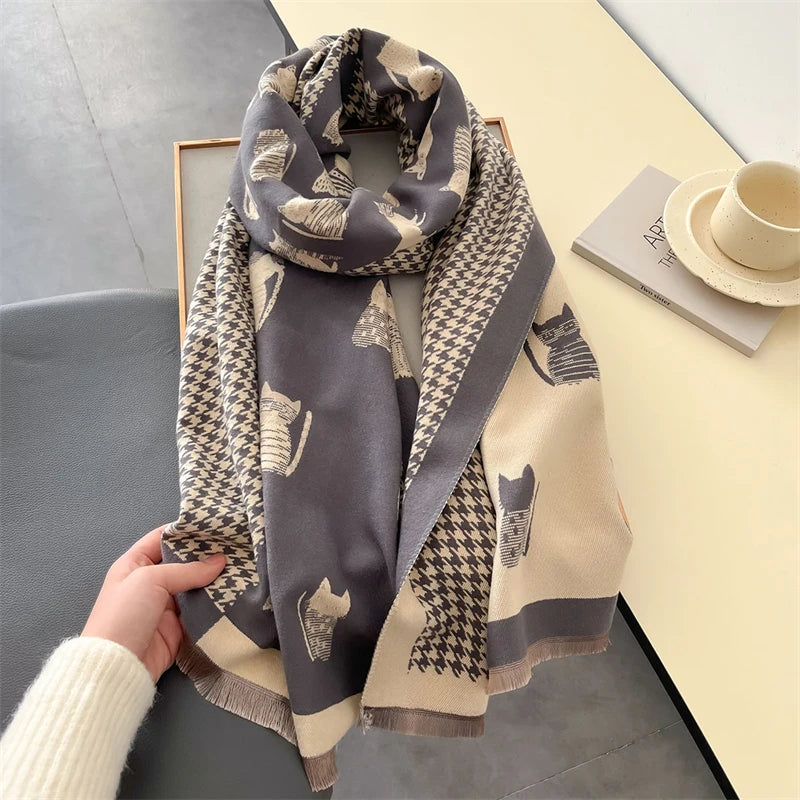 Cat Charm Classic Houndstooth Pashmina Scarf