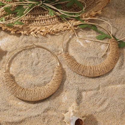 Coastal Rhythm Raffia Earrings – Artisan Hoops with Breezy Energy