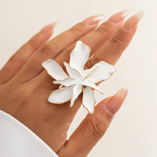 White Blossom Adjustable Statement Ring