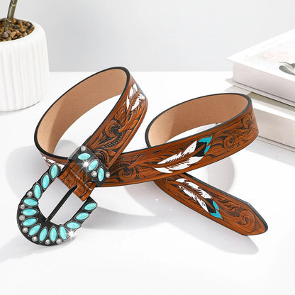 Western Spirit Embossed Belt with Turquoise Accents