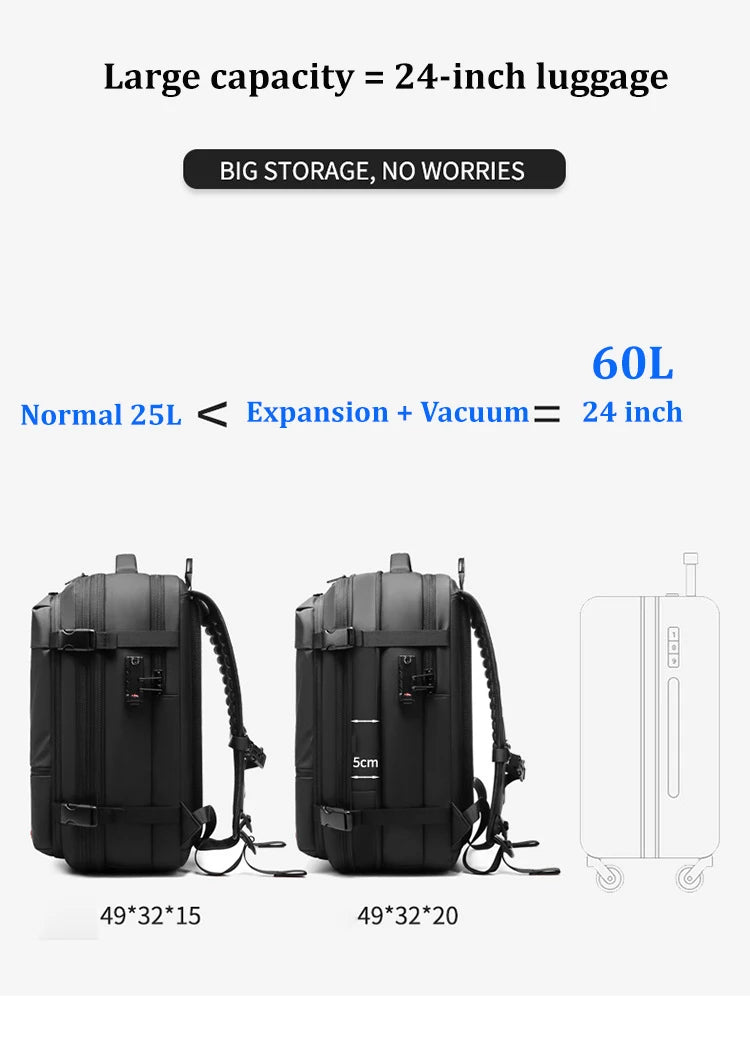 Travel Backpack with Expandable Vacuum Compression & Laptop Compartment