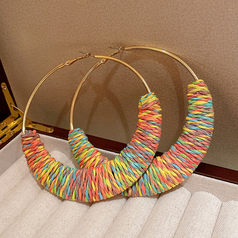 Coastal Rhythm Raffia Earrings – Artisan Hoops with Breezy Energy