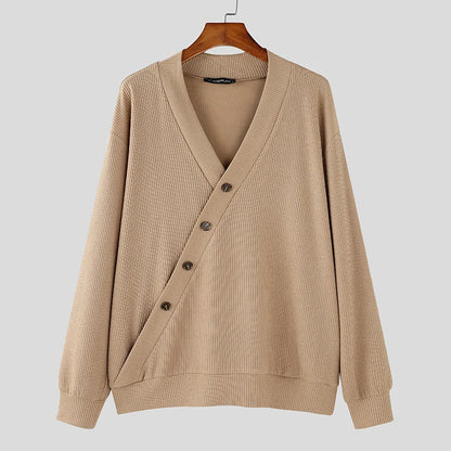 V-Neck Cardigan for Men - Diagonal Button Accent