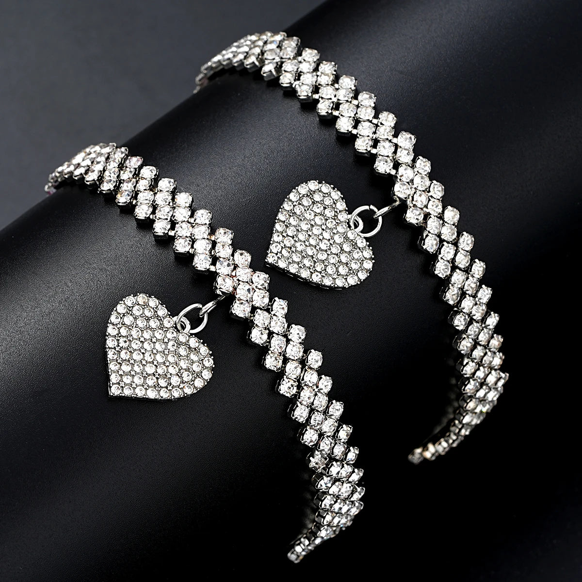 Moonlight Charm Crystal Heart Bracelet & Anklet Set