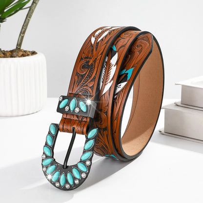Western Spirit Embossed Belt with Turquoise Accents