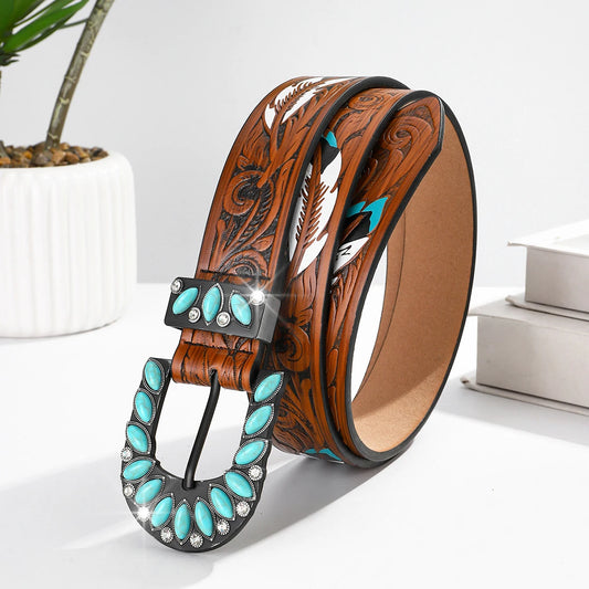 Western Spirit Embossed Belt with Turquoise Accents