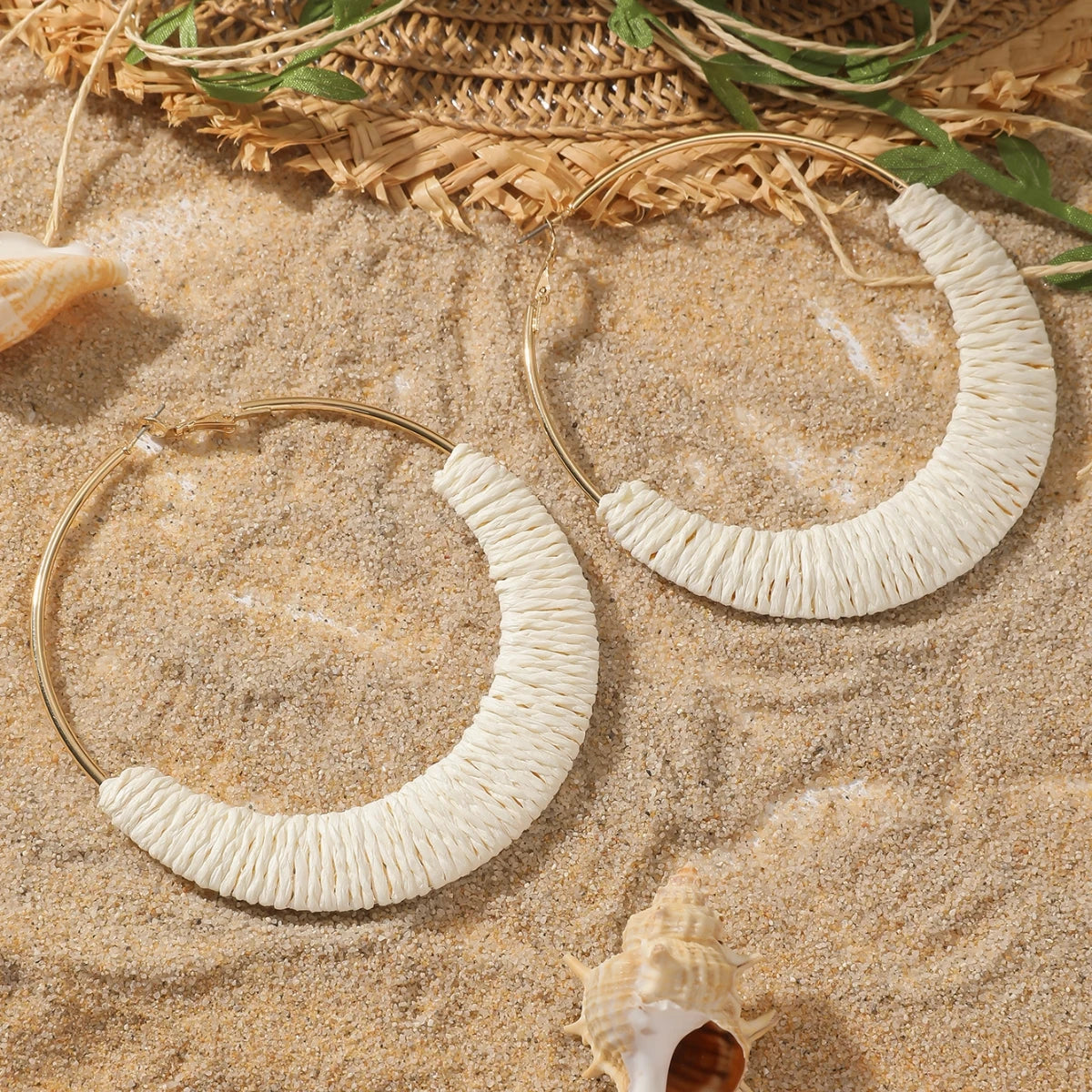 Coastal Rhythm Raffia Earrings – Artisan Hoops with Breezy Energy