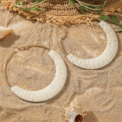 Coastal Rhythm Raffia Earrings – Artisan Hoops with Breezy Energy