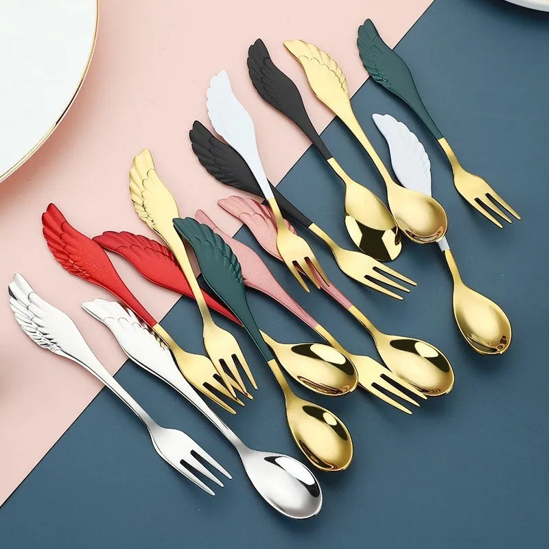 Wings of Elegance: 4 pcs Stainless Steel Cutlery Set (2 Forks + 2 Spoons)