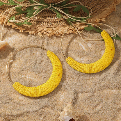 Coastal Rhythm Raffia Earrings – Artisan Hoops with Breezy Energy
