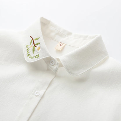 Women's Collar Embroidered Long Sleeve Cotton Shirt