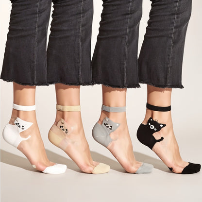 Playful Kitty Mesh Ankle Socks