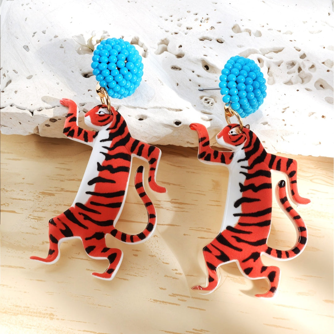 Fierce & Playful Dancing Tiger Earrings