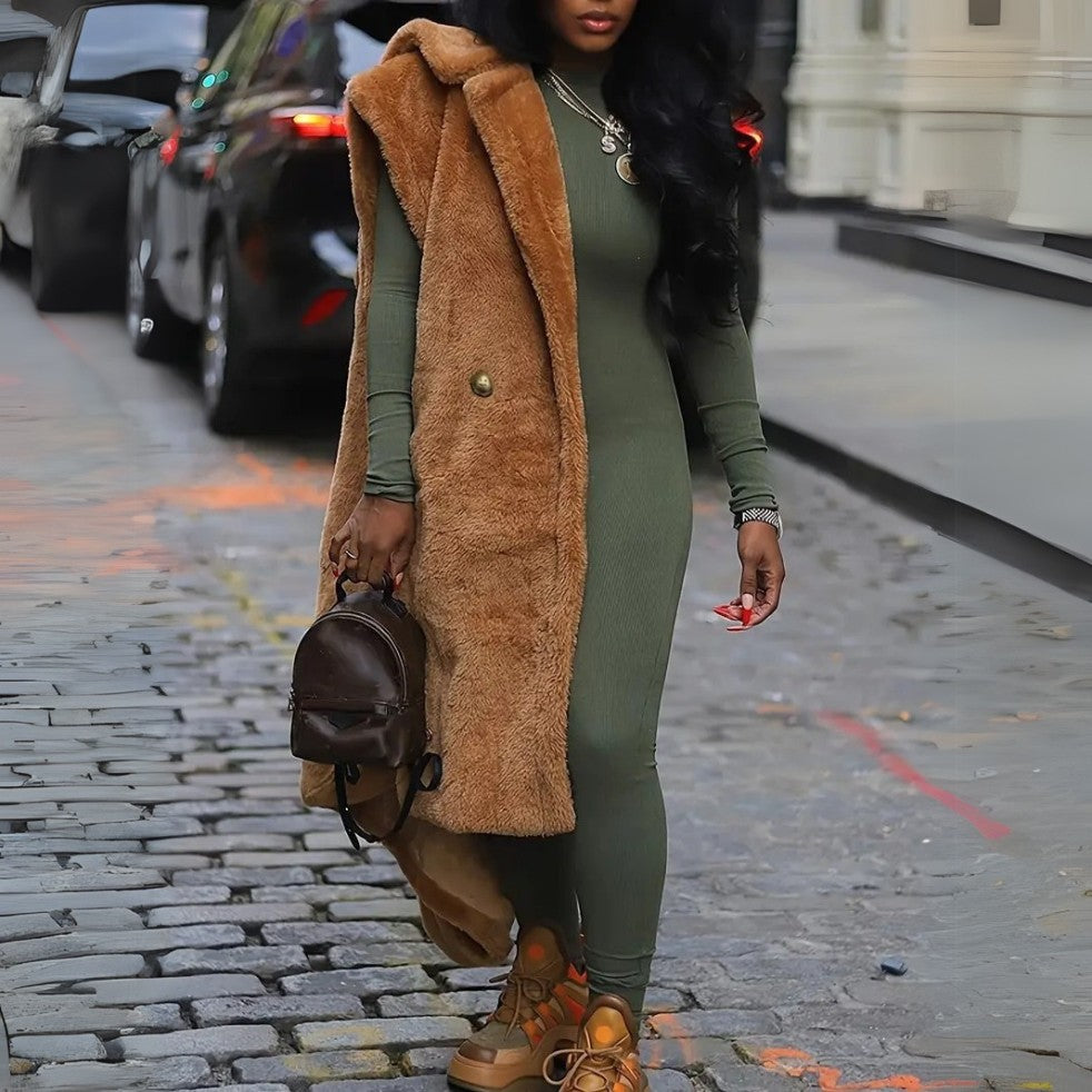 Teddy-Plush Sleeveless Vest Coat