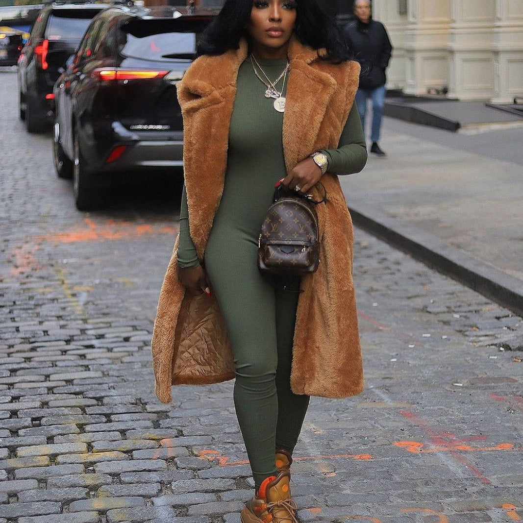 Teddy-Plush Sleeveless Vest Coat