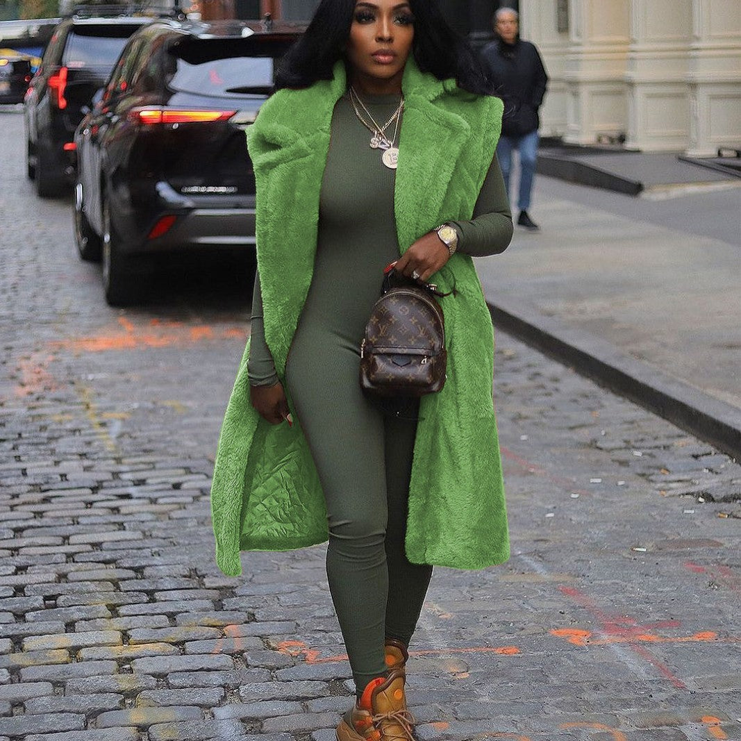 Teddy-Plush Sleeveless Vest Coat