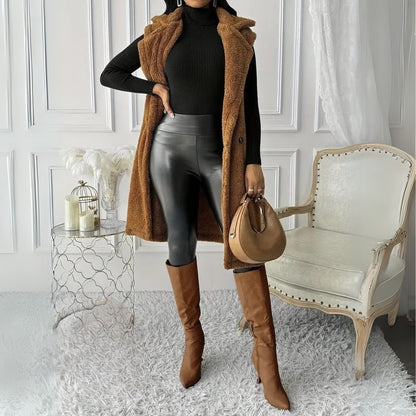 Teddy-Plush Sleeveless Vest Coat