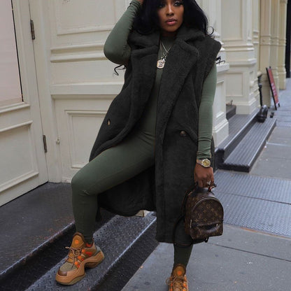 Teddy-Plush Sleeveless Vest Coat