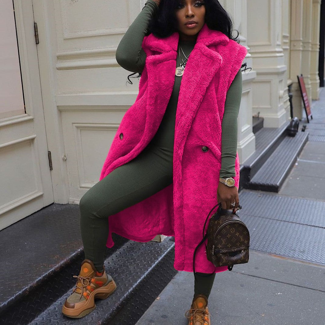 Teddy-Plush Sleeveless Vest Coat