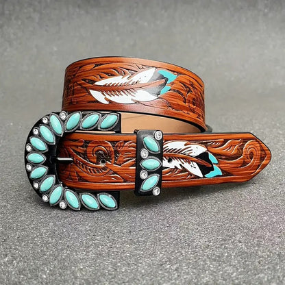 Western Spirit Embossed Belt with Turquoise Accents