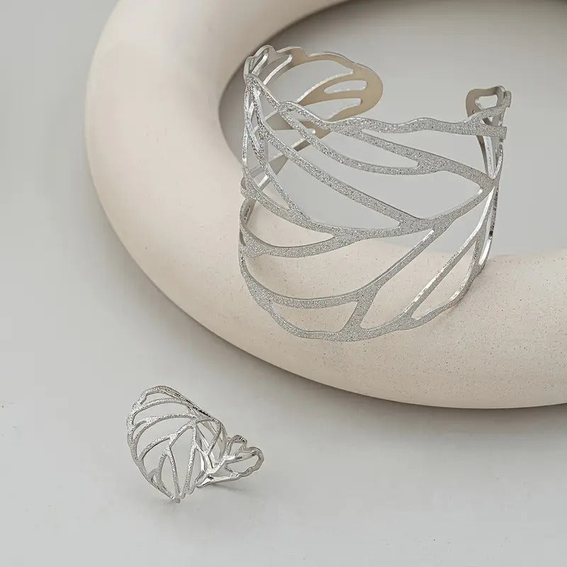 Whispering Leaves Statement Bracelet & Ring Duo