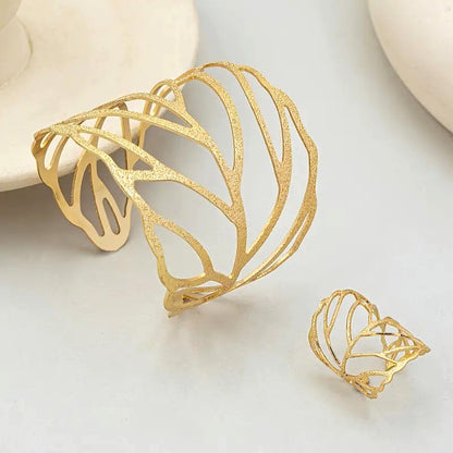 Whispering Leaves Statement Bracelet & Ring Duo