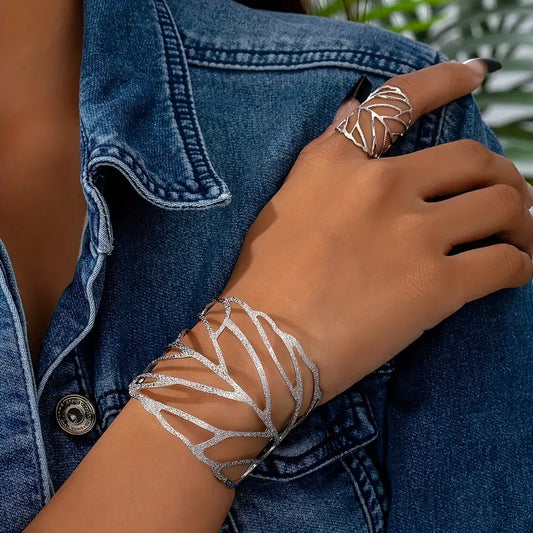 Whispering Leaves Statement Bracelet & Ring Duo