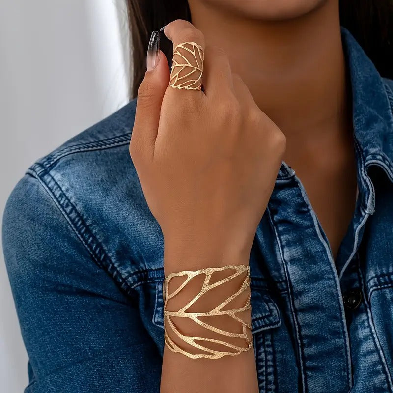 Whispering Leaves Statement Bracelet & Ring Duo