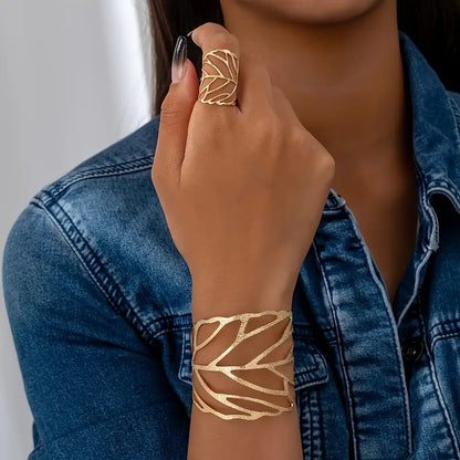 Whispering Leaves Statement Bracelet & Ring Duo